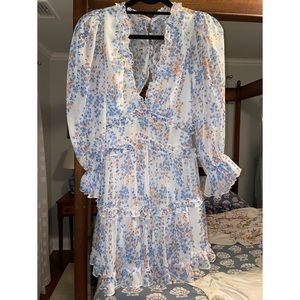 Floral blue and white mini long sleeve dress. Worn once. Size US Small, AU 8.